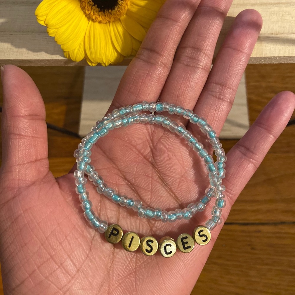 Handmade PISCES Alphabet Glass Bead Bracelet Set